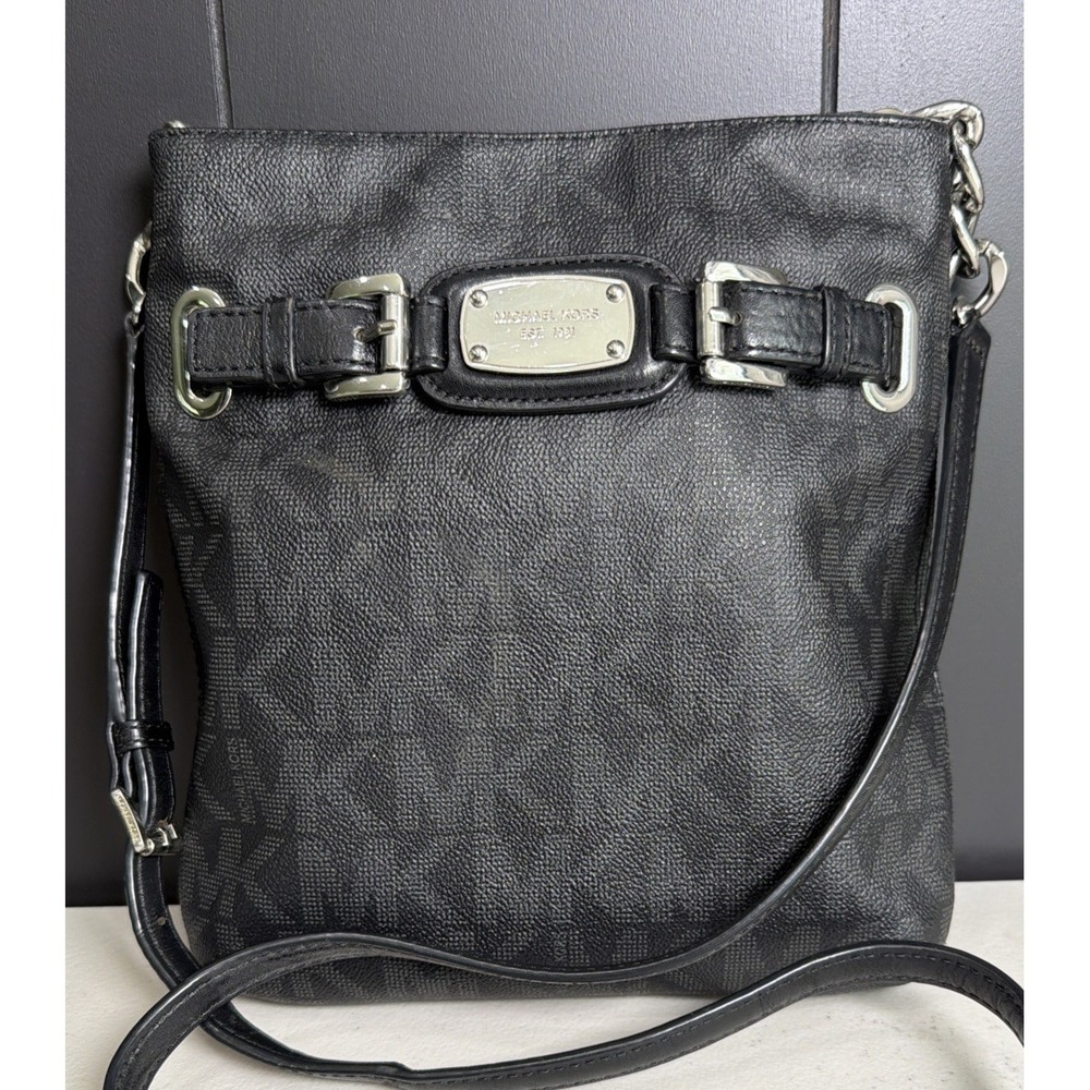 Authentic Michael Kors Hamilton Black Monogram Logo Crossbody Purse